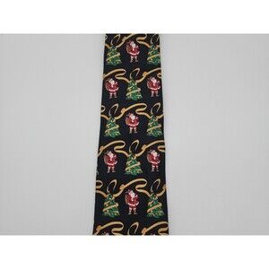 Keith Daniels Neck Tie Christmas Trees Joly Santa Claus Black Background Festive